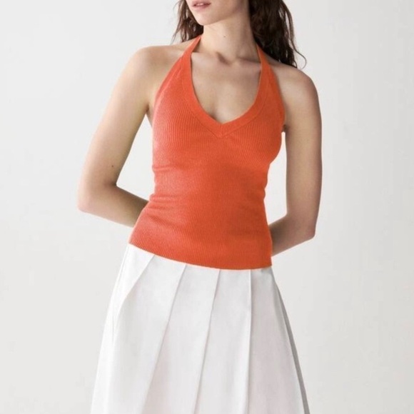 Silence + Noise Urban Outfitters Ribbed Coral Halter Top XS - Picture 3 of 8